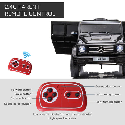 Licensed Mercedes G63 12v Ride on Car SUV with Remote - Black - With High Doors