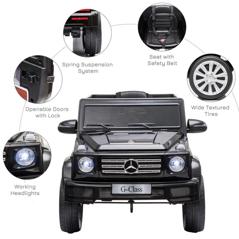 Licensed Mercedes G63 12v Ride on Car SUV with Remote - Black - With High Doors
