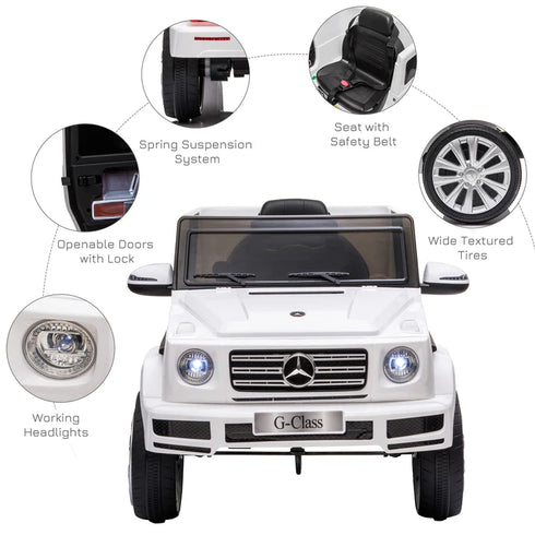 Licensed Mercedes G63 12v Ride on Car SUV with Remote - White - With High Doors