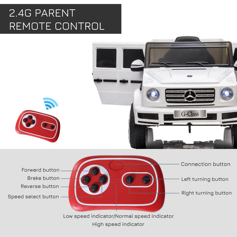 Licensed Mercedes G63 12v Ride on Car SUV with Remote - White - With High Doors