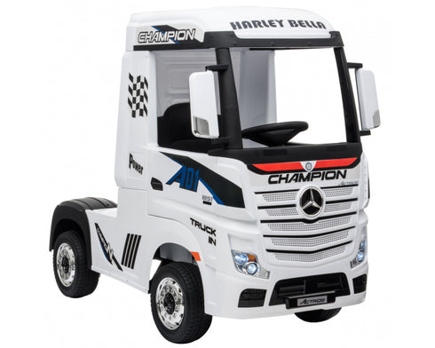 Licensed Mercedes Actros children's 24v ride on lorry with upgraded LEATHER seat, EVA RUBBER tyres, MP4 screen and has parental control- Black (Copy)