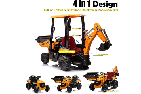 JCB TRACTOR with Digger Arm & Scoop 12V Children’s Ride On Tractor- YELLOW