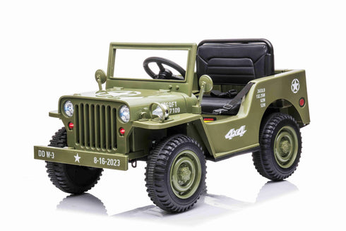 New 2022 Willys Jeep 4WD 12v single seat kids car - Olive green