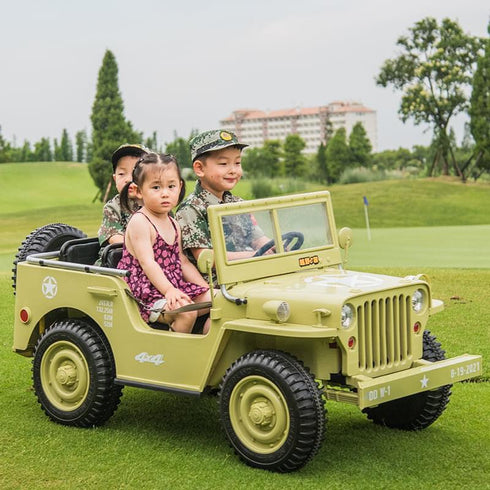Willys Jeep 4WD 3 seater kids ride on jeep - Khaki green