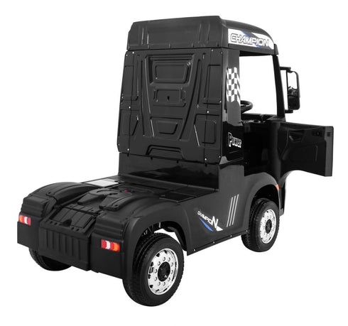 Licensed Mercedes Actros children's 24v ride on lorry with upgraded LEATHER seat, EVA RUBBER tyres, MP4 screen and has parental control- Black