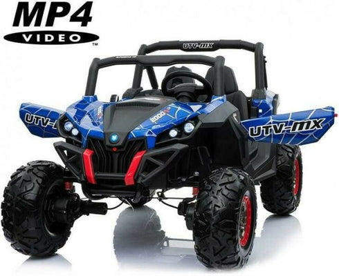 Renegade UTV-MX Buggy Style 24V 4WD Kids Electric Ride On With EVA Tyres, LEATHER seats and MP4 screen - Blue spider-man