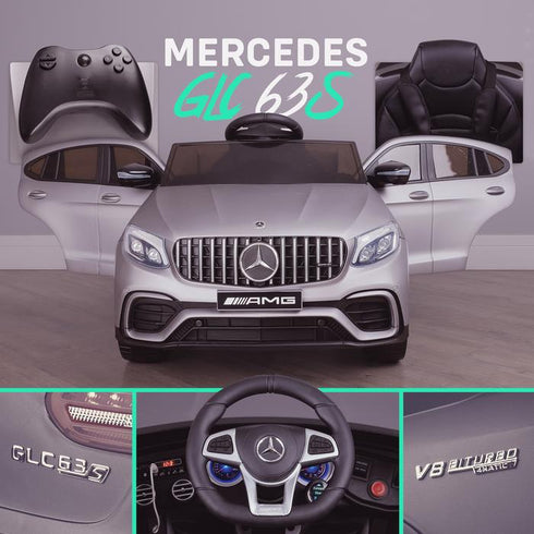 Mercedes GLC 63S AMG Ride On Car coupe 12V with LEATHER seat, EVA tyres and MP4 - Metallic Silver