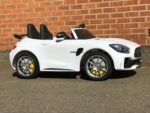 OFFICIAL LICENSED 24V KIDS ELECTRIC RIDE ON MERCEDES GT R AMG 4WD WITH PARENTAL REMOTE CONTROL - 2 SEATER MODEL WHITE