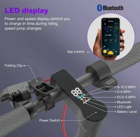 Adult M1 Electric Scooter 350w Motor Black with Digital Display with Coloured Decals on Pole